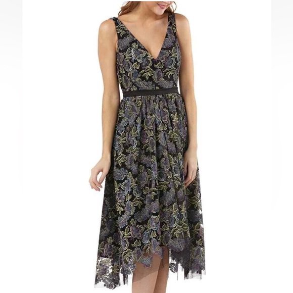 JS Collections Metallic Floral Lace Fit and Flare Midi Dress Size 14 - Picture 1 of 13